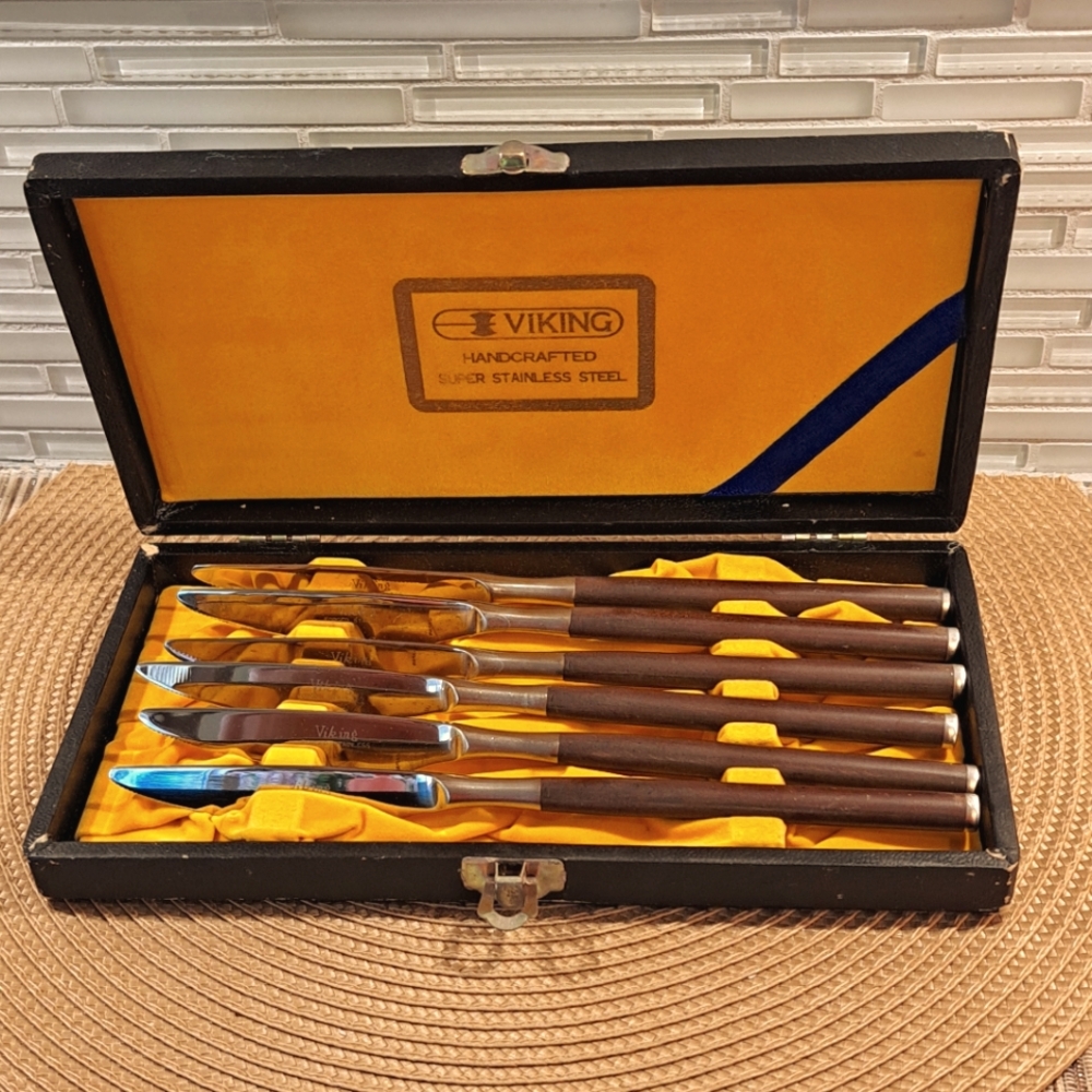 Vtg Viking Handcrafted Super Stainless Steel Steak Knife | 6 Pieces | Japan
